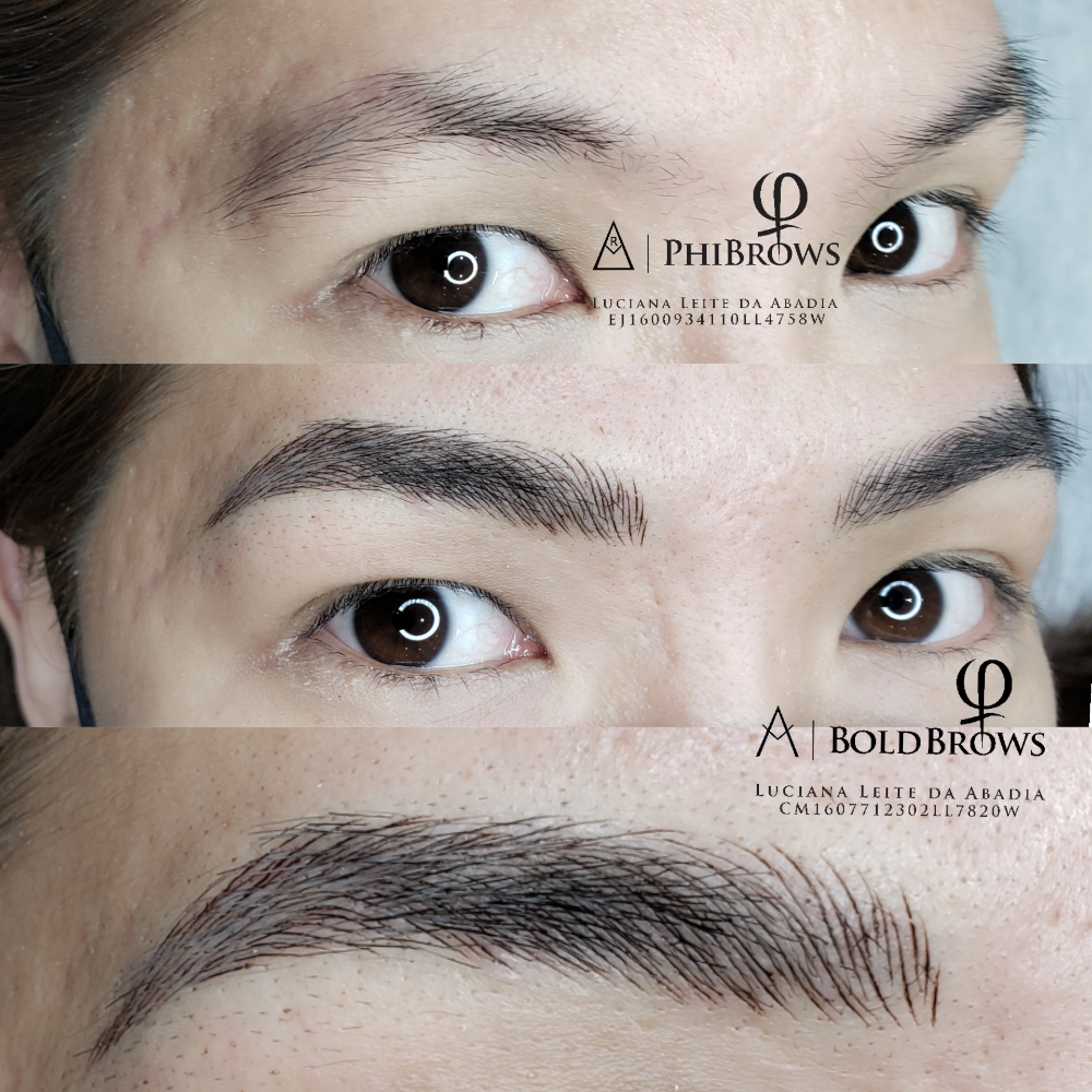 Procedimento de Fio a fio realista em sobrancelhas orientais