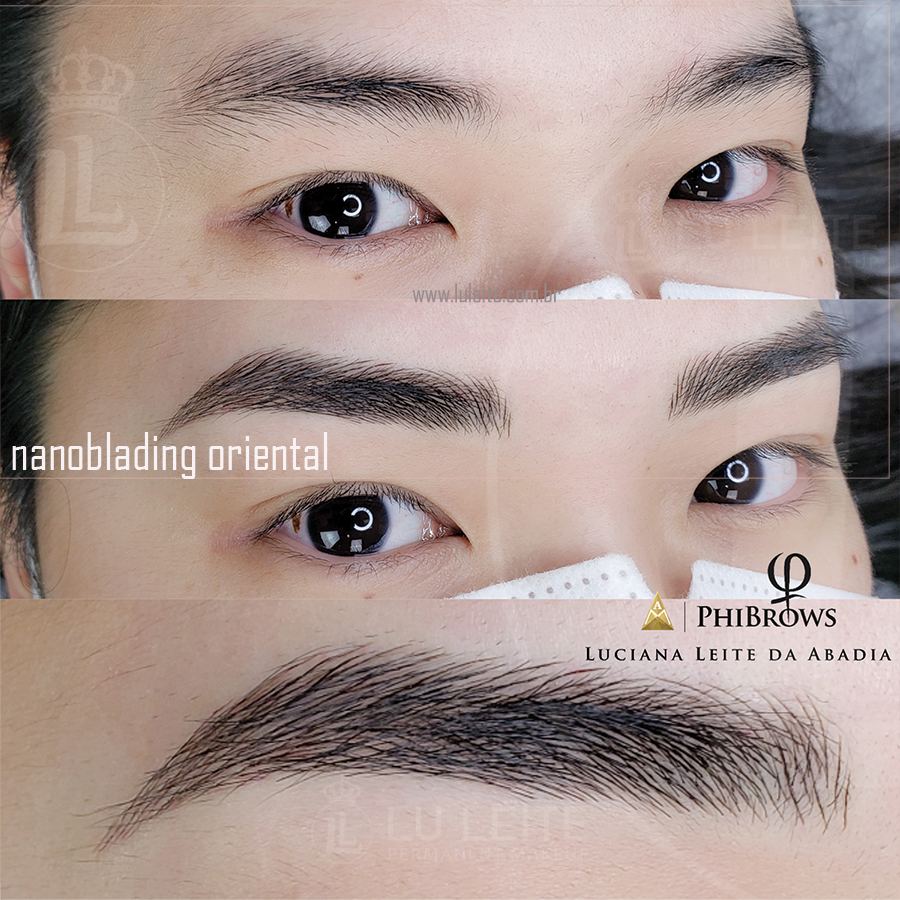 Procedimento de Fio a fio realista em sobrancelhas orientais